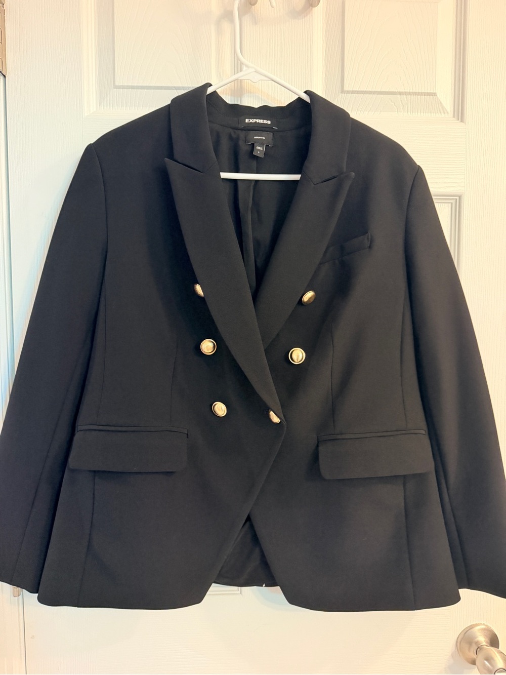 Express Black Double-Breasted Pea Coat with Gold Buttons